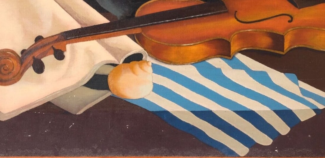 Antique Oil Old Original Painting Still life with Violin, Still Life - 5