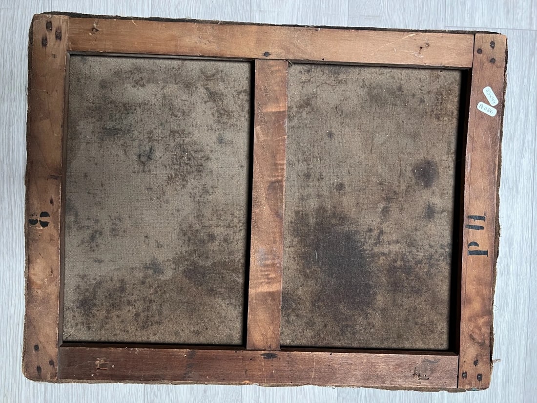 Antique Original Painting Chalet River Mountain Landscape 19th century - 5