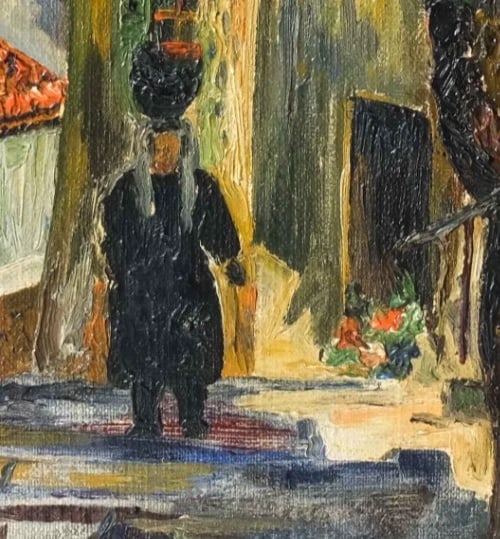 Painting Cityscape Woman with a Vase signed - 3