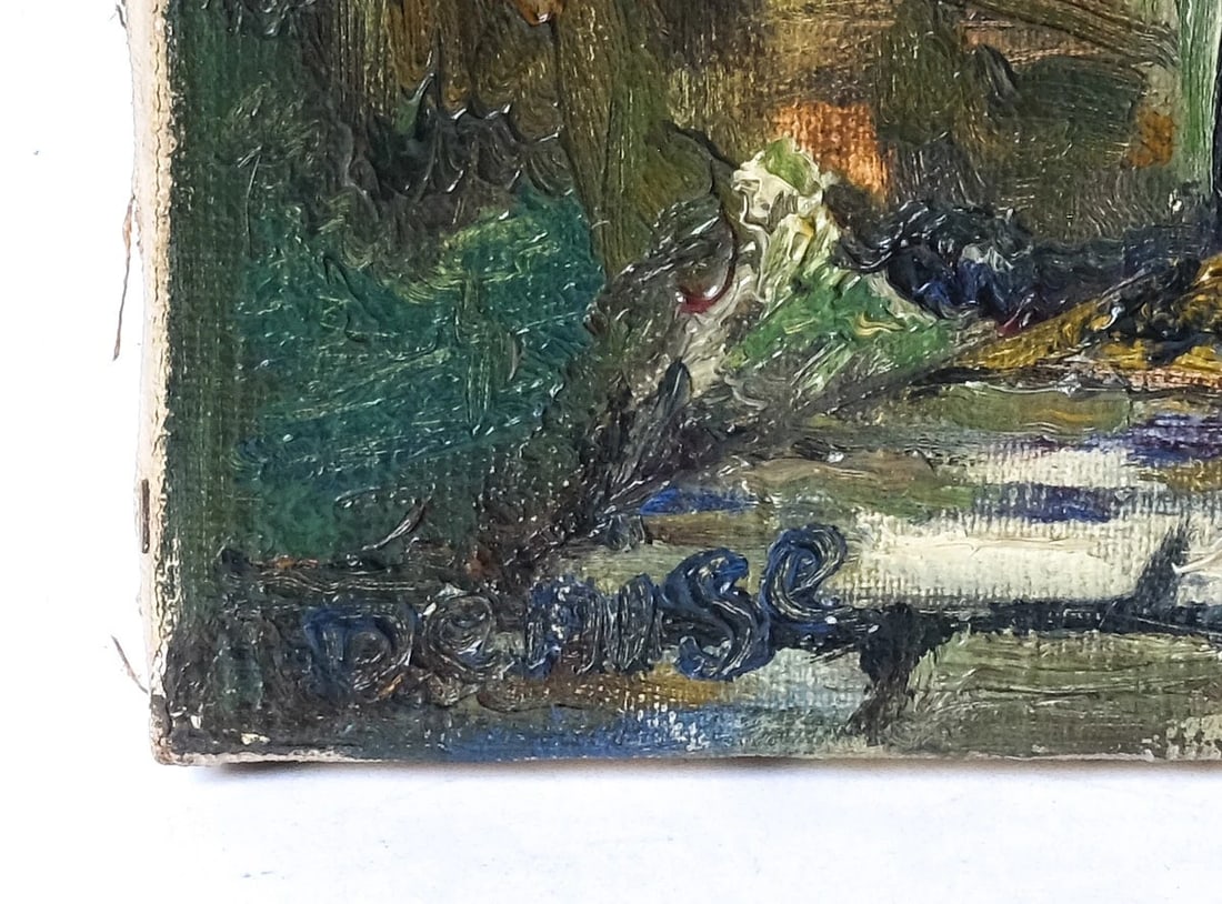 Painting Cityscape Woman with a Vase signed - 6