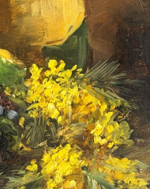 Antique Painting Original Still Life, Flowers, Pichet, signed 19th century - 4