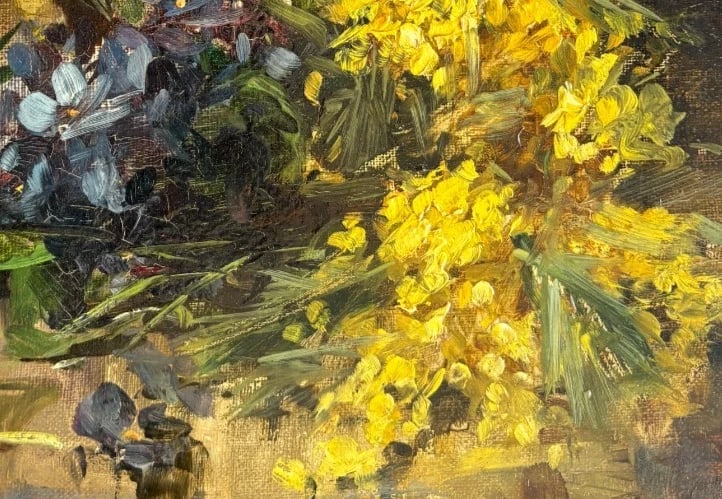 Antique Painting Original Still Life, Flowers, Pichet, signed 19th century - 5