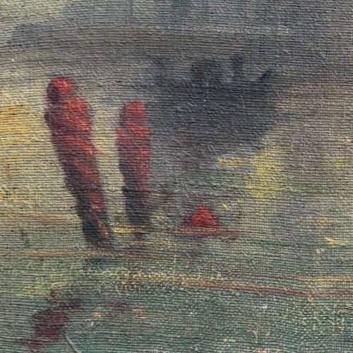 Antique Oil Painting Santa Salute Basilica, Grand Canal, Italy, Venice, Seascape - 3