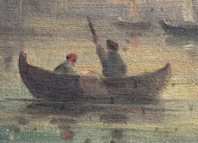 Antique Oil Painting Santa Salute Basilica, Grand Canal, Italy, Venice, Seascape - 5