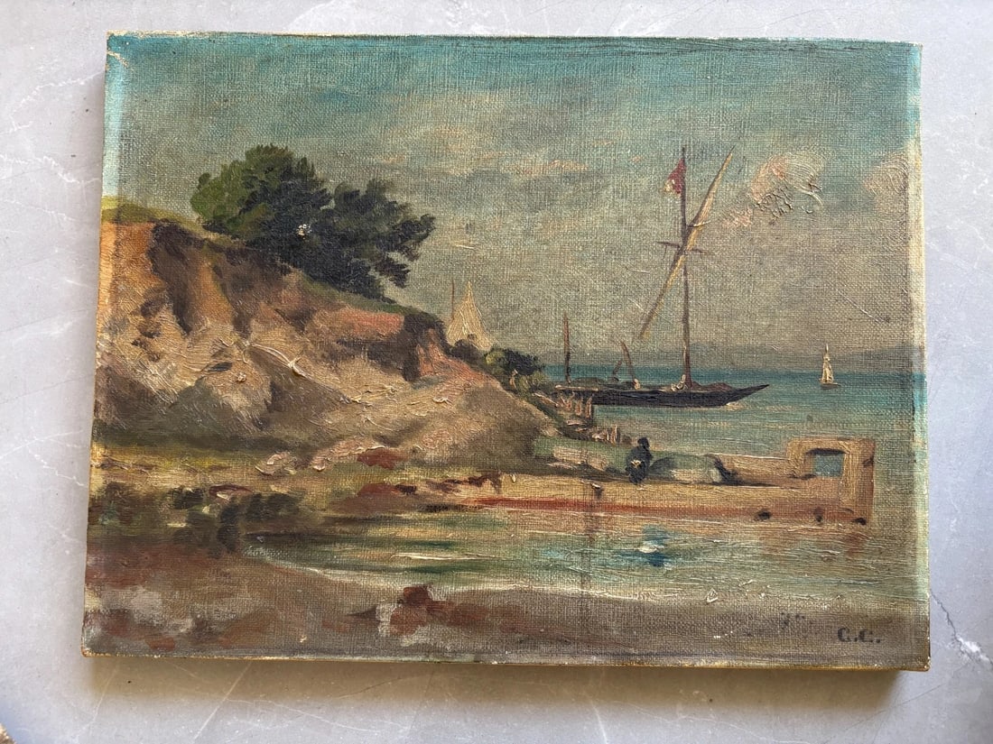 Vintage Oil Painting Maritime Boat, Seascape, Landscape 19th century - 2