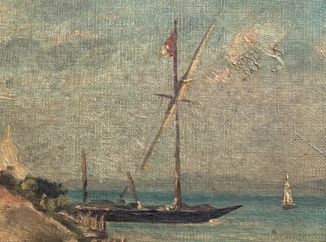 Vintage Oil Painting Maritime Boat, Seascape, Landscape 19th century - 4