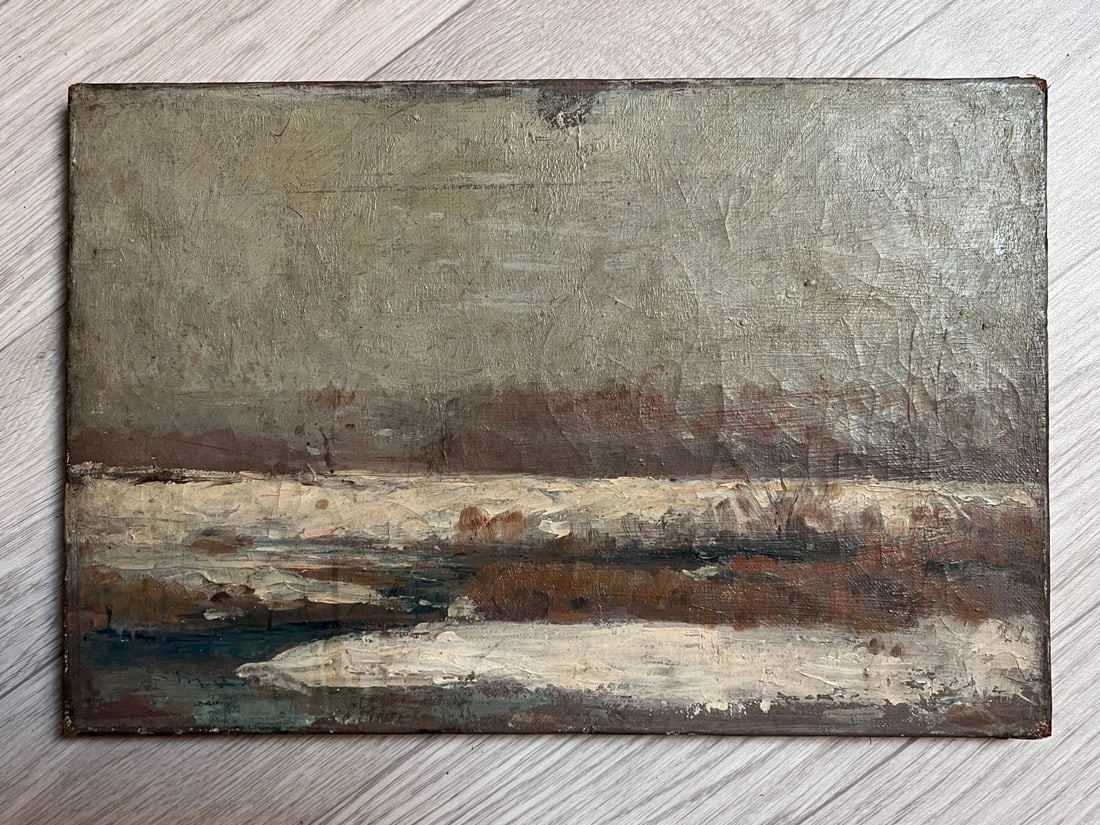 Antique Original Painting Seaview, Seaside, Sea, Nature, Winter 19th century - 2