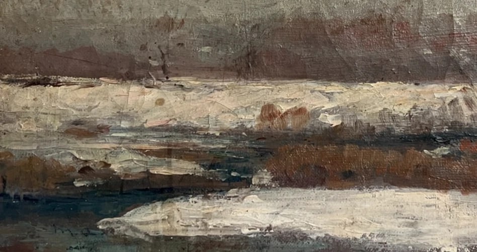 Antique Original Painting Seaview, Seaside, Sea, Nature, Winter 19th century - 5