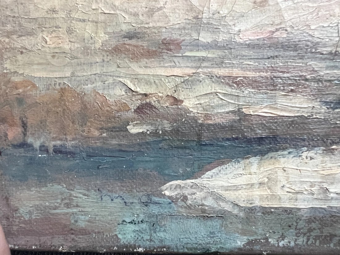 Antique Original Painting Seaview, Seaside, Sea, Nature, Winter 19th century - 7