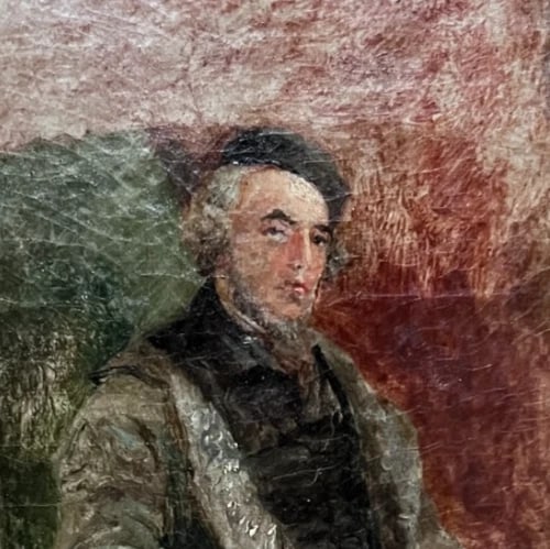 Antique Oil Original Painting Man Portrait Sitting on a Chair - 3