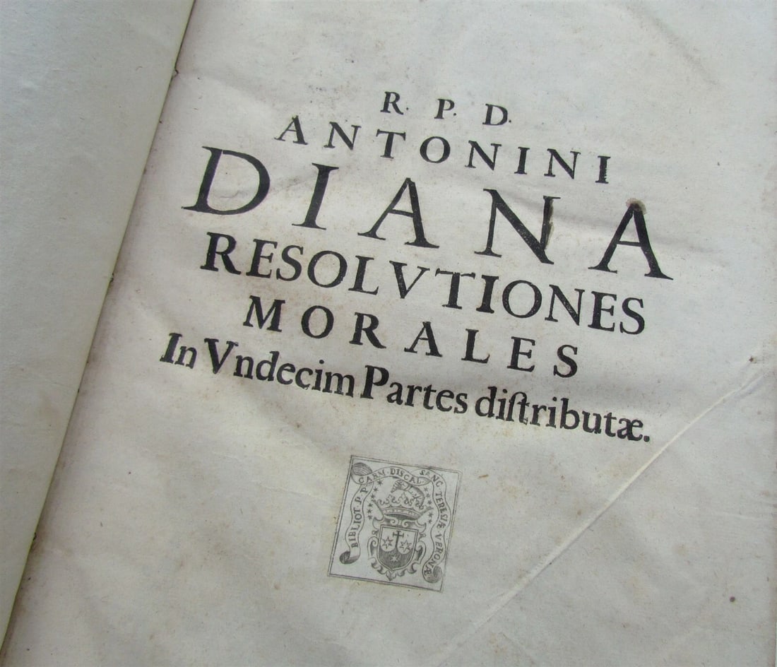 1654 VELLUM BOUND ANTIQUE FOLIO Antonini Diana Panormitani Resolutiones Morales - 5