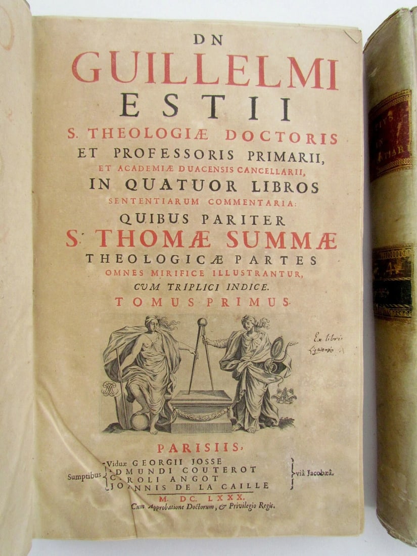 1680 2 volumes ANTIQUE VELLUM BOUND FOLIOS Guillelmi Estii Commentaria - 4