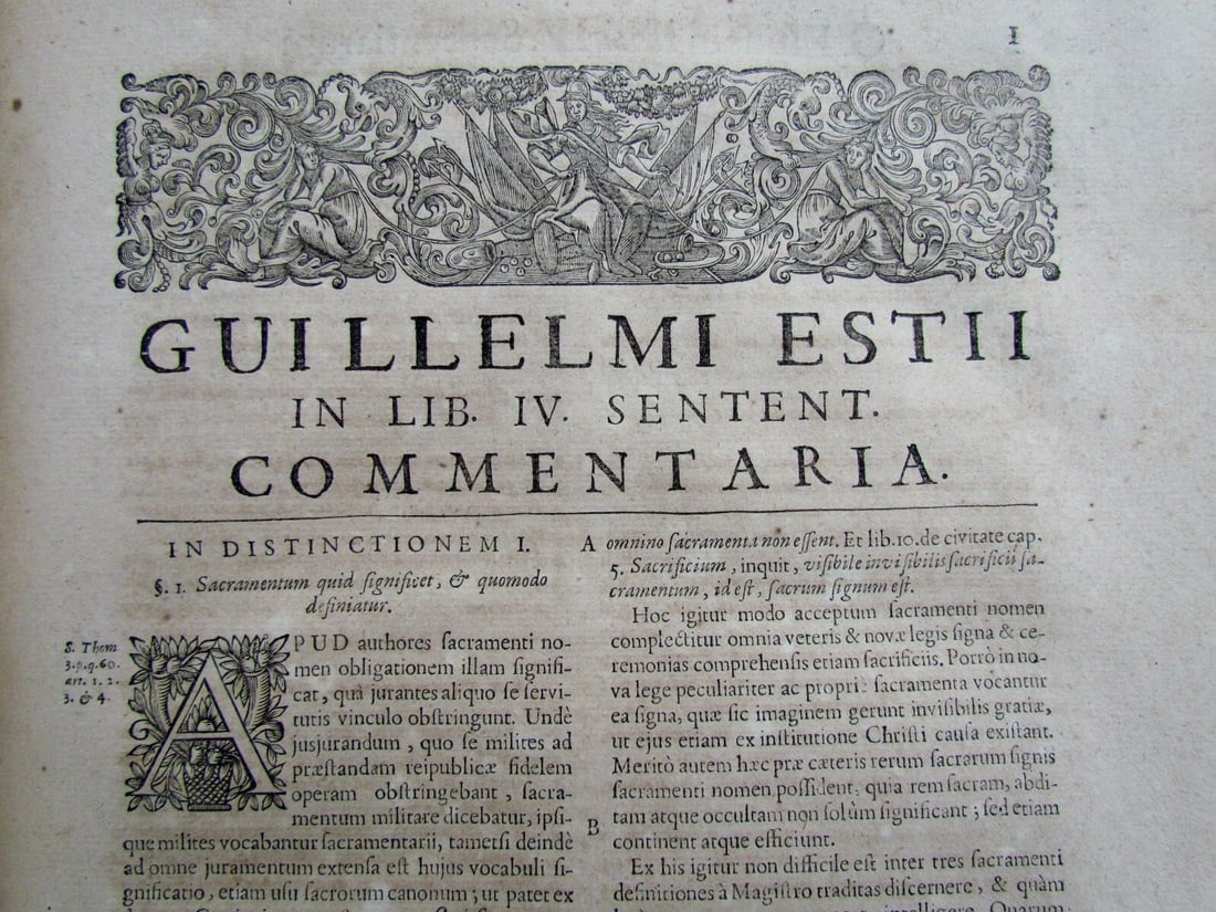 1680 2 volumes ANTIQUE VELLUM BOUND FOLIOS Guillelmi Estii Commentaria - 7