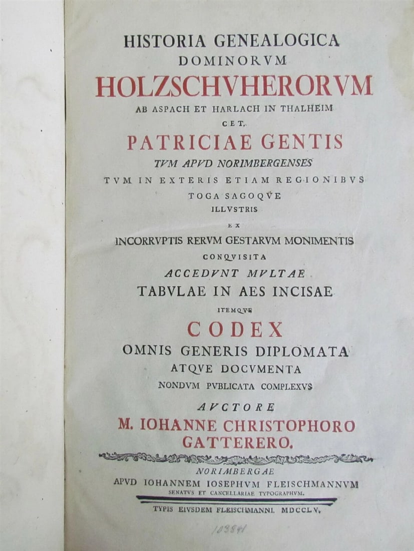 1755 ILLUSTRATED ANTIQUE FOLIO Historia Genealogica Holzschuherorum by Gatterer - 3