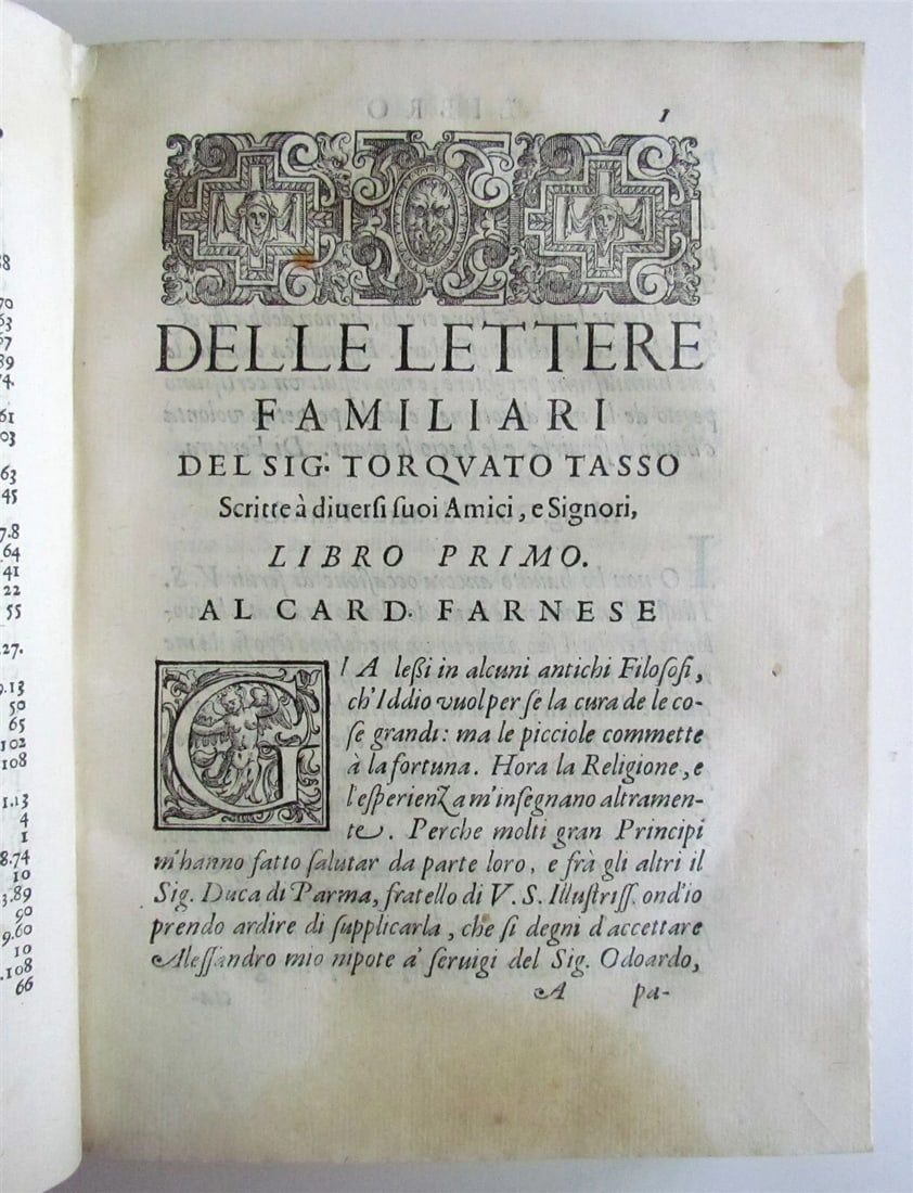 1588 Delle lettere familiari del sig. TORQUATO TASSO antique vellum 16th century - 4
