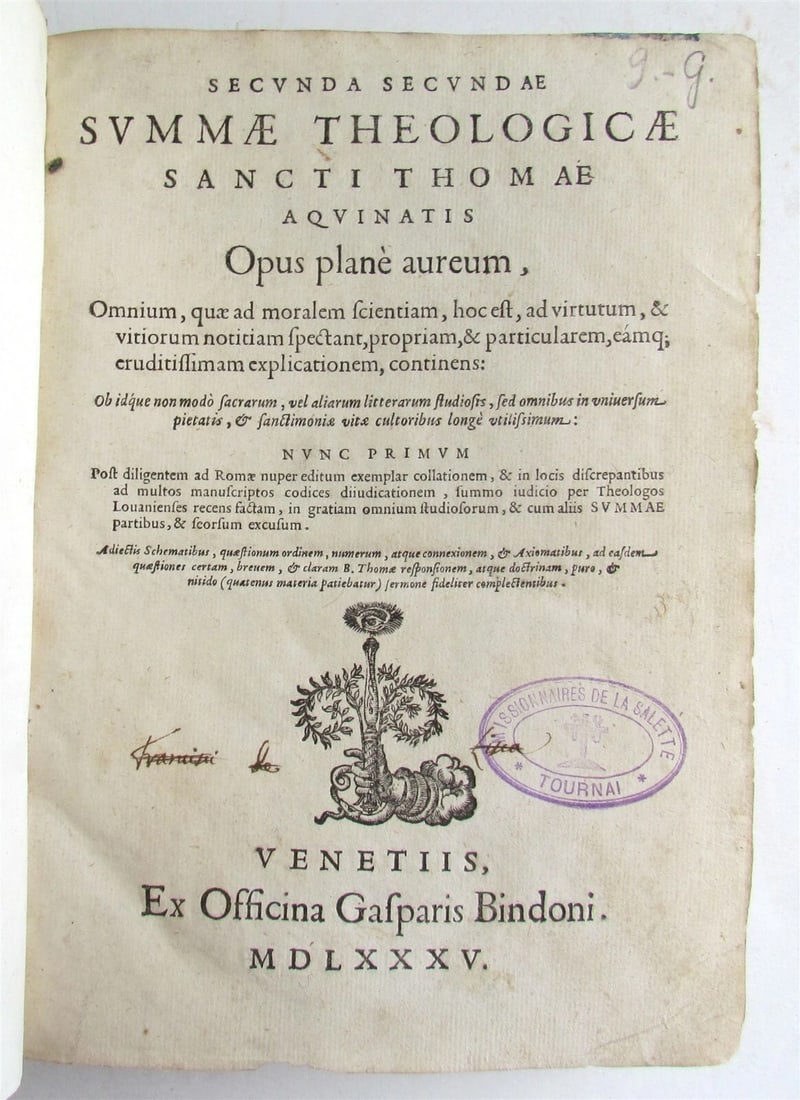 1585-86 5 VOLUMES THOMAS AQUINAS antique Summa totius Theologiae - 3