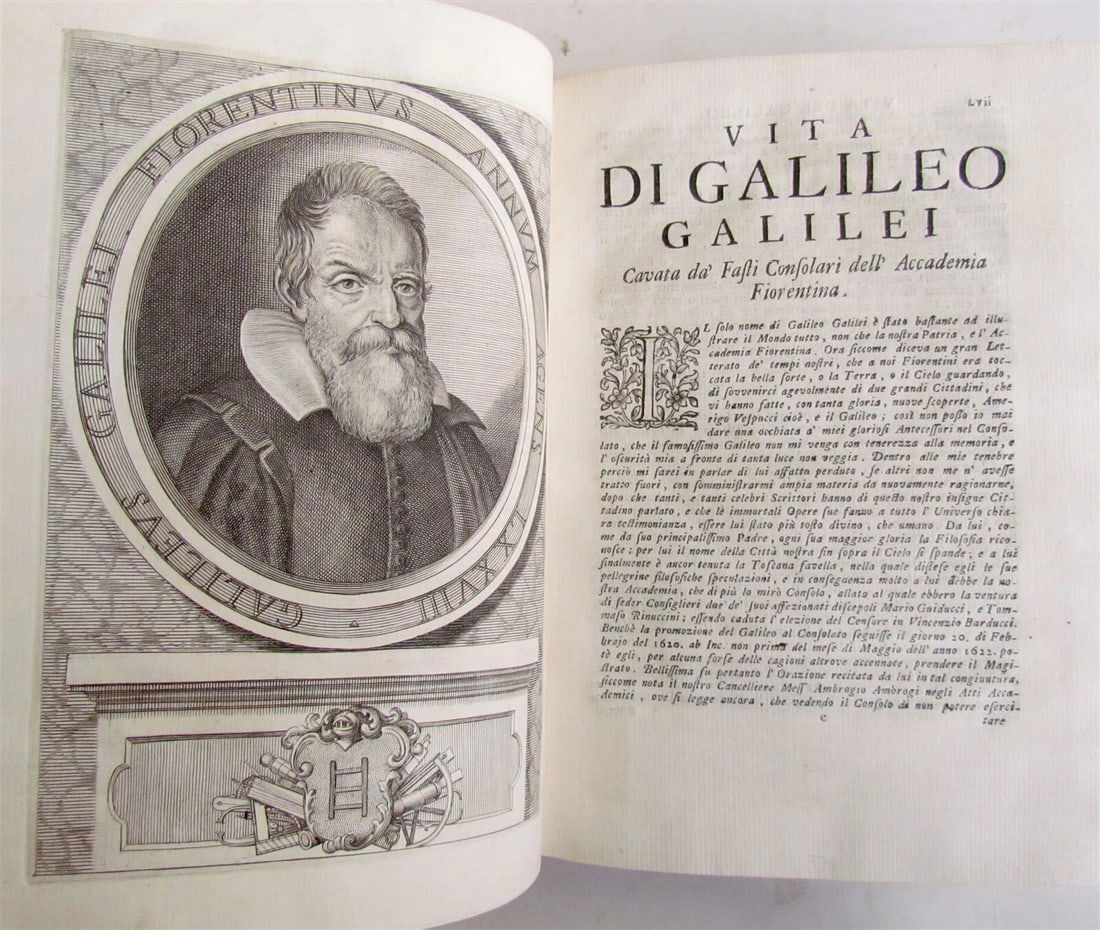 1718 GALILEO GALILEI 3 volumes OPERE illustrated VELLUM BOUND antique SCARCE - 3
