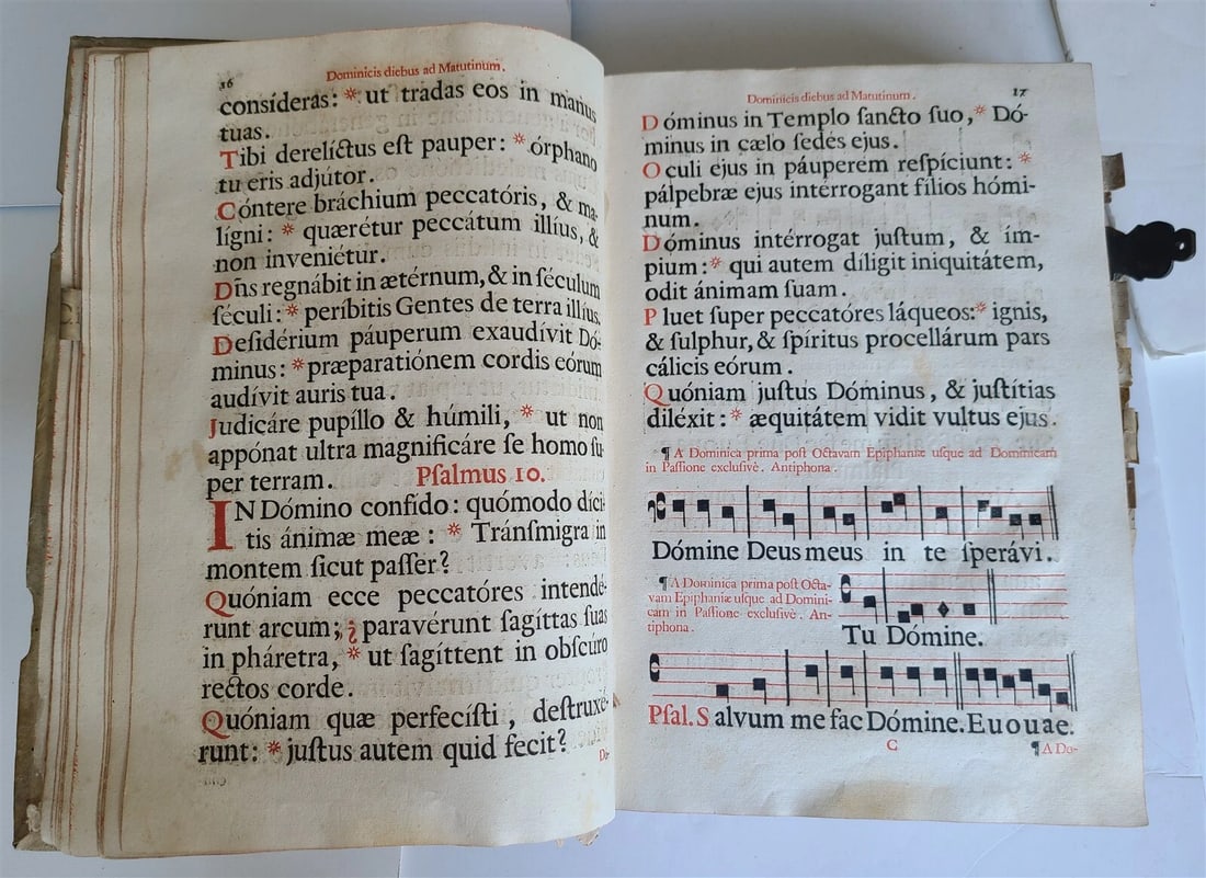 1756 CHORAL PSALTER IMPRESSIVE LARGE PIGSKIN FOLIO w/ METAL FITTINGS antique 16" - 11