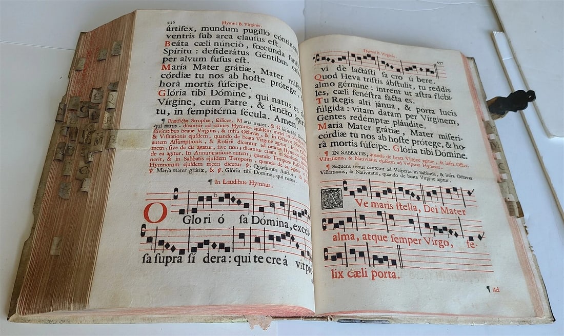 1756 CHORAL PSALTER IMPRESSIVE LARGE PIGSKIN FOLIO w/ METAL FITTINGS antique 16" - 17