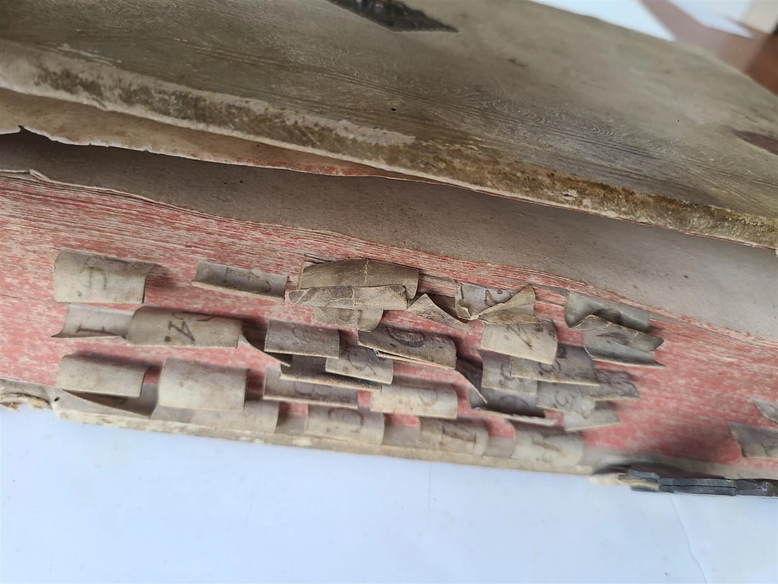 1756 CHORAL PSALTER IMPRESSIVE LARGE PIGSKIN FOLIO w/ METAL FITTINGS antique 16" - 6