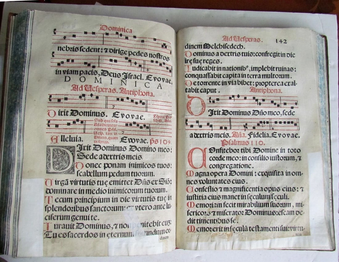 1621 PSALTERIUM ROMANUM antique MISSAL ANTIPHONAL FOLIO 11x6" w/ musical notes - 10