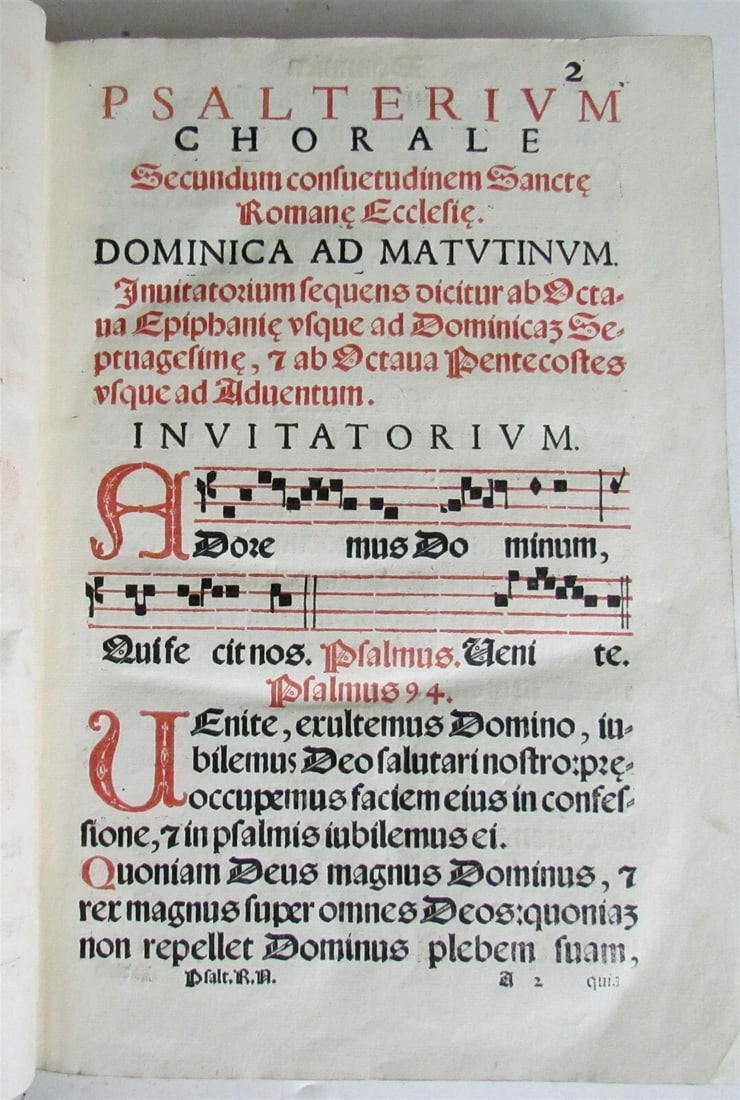 1621 PSALTERIUM ROMANUM antique MISSAL ANTIPHONAL FOLIO 11x6" w/ musical notes - 3
