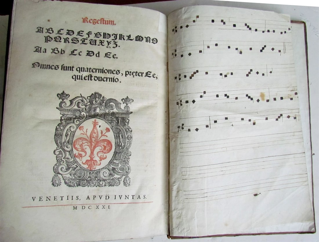 1621 PSALTERIUM ROMANUM antique MISSAL ANTIPHONAL FOLIO 11x6" w/ musical notes - 4
