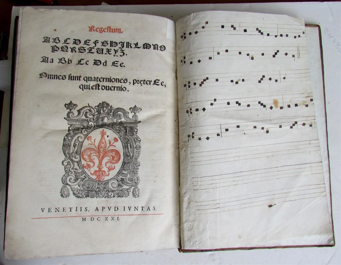 1621 PSALTERIUM ROMANUM antique MISSAL ANTIPHONAL FOLIO 11x6" w/ musical notes - 5