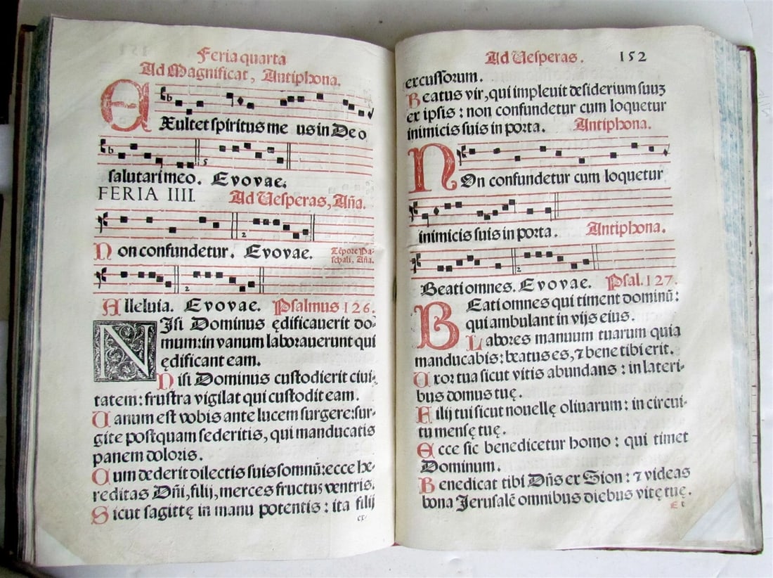 1621 PSALTERIUM ROMANUM antique MISSAL ANTIPHONAL FOLIO 11x6" w/ musical notes - 7
