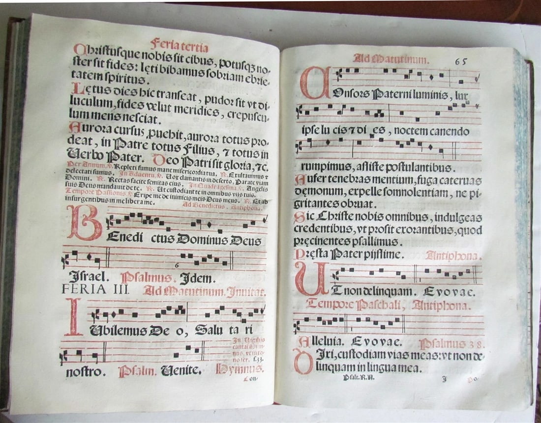 1621 PSALTERIUM ROMANUM antique MISSAL ANTIPHONAL FOLIO 11x6" w/ musical notes - 8