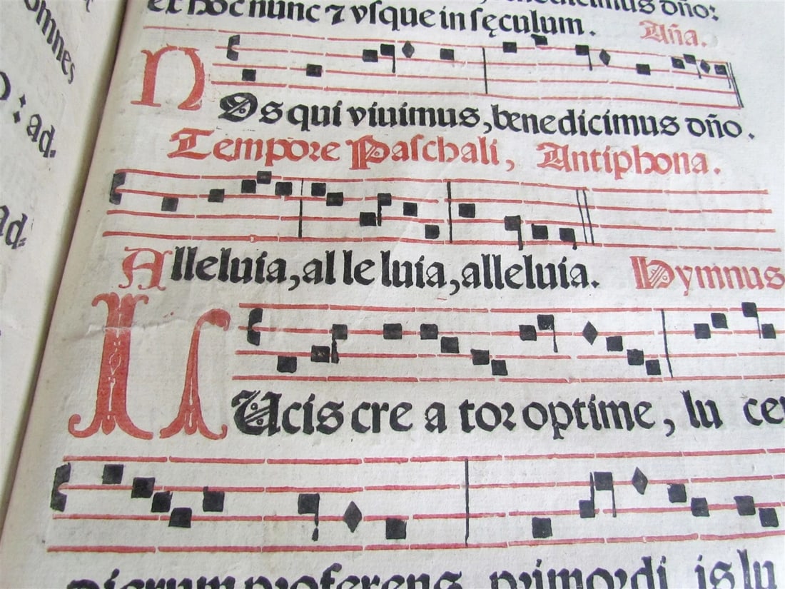 1621 PSALTERIUM ROMANUM antique MISSAL ANTIPHONAL FOLIO 11x6" w/ musical notes - 9