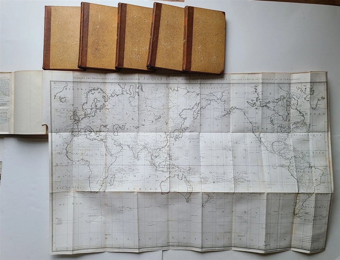 1817 3 VOYAGES of CAPTAIN COOK 6 vols ILLUSTRATED w/ WORLD MAP antique in FRENCH (1 of 6)