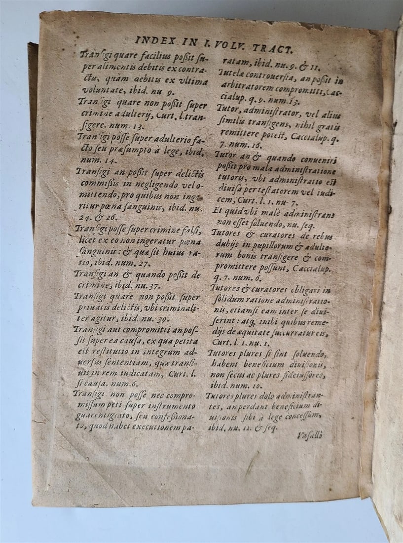 1586 LAW BOOK Tractatuum & Commentariorum de Transactionibus antique VELLUM - 8