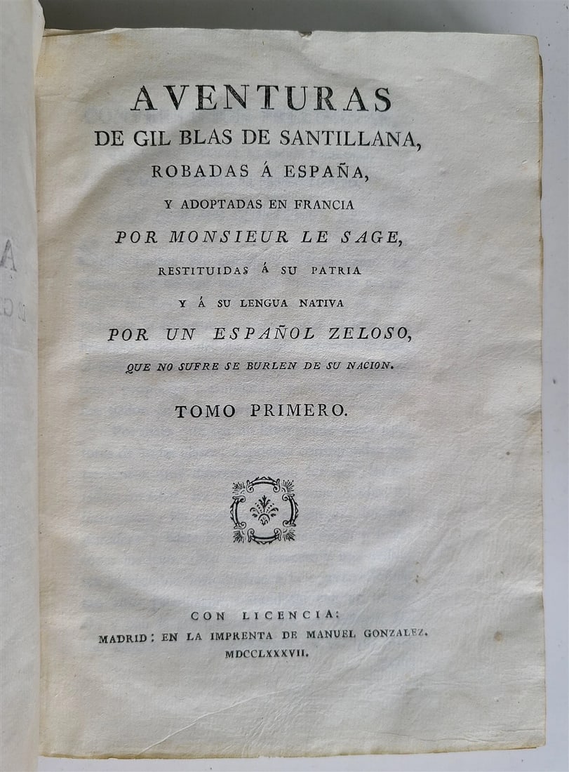 1787-1789 ADVENTURES of GIL BLASS 4 VOLUMES ILLUSTRATED antique in SPANISH - 3