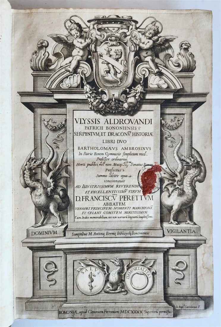 1639 ALDROVANDI TREATISE on DRAGONS & SNAKES antique ILLUSTRATED FOLIO - 2