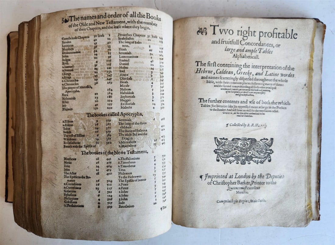1594 BIBLE in ENGLISH antique Old & New Testament CHRISTOPHER BARKER 16th cent. - 3