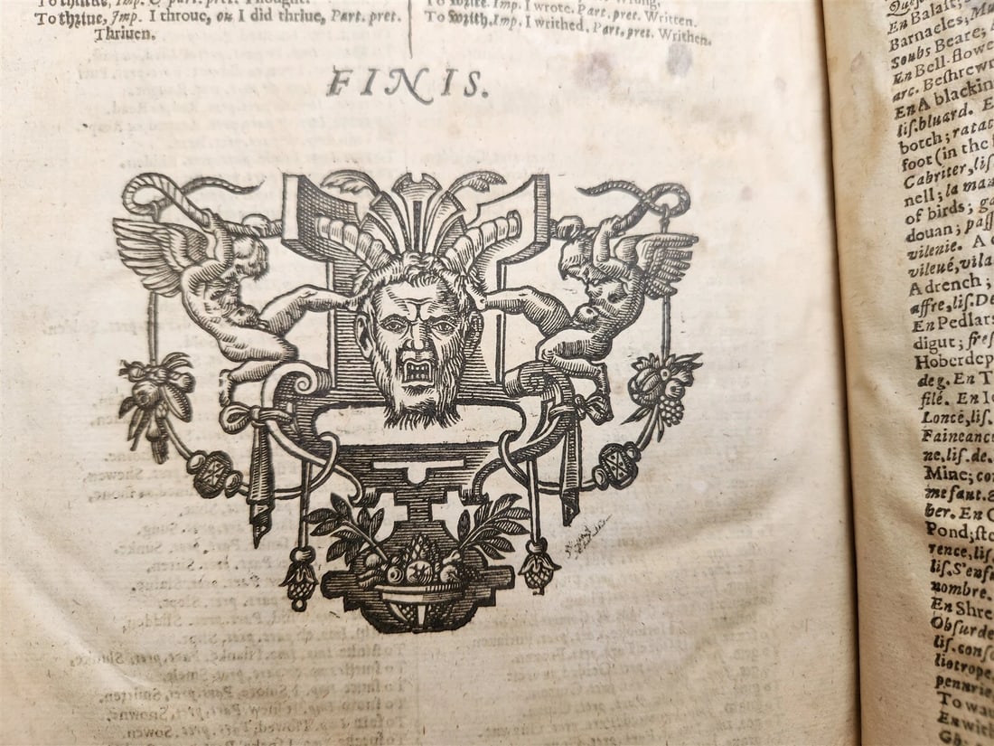 1632 DICTIONARIE of FRENCH & ENGLISH TONGUES by Randle Cotgrave antique ENGLISH - 4