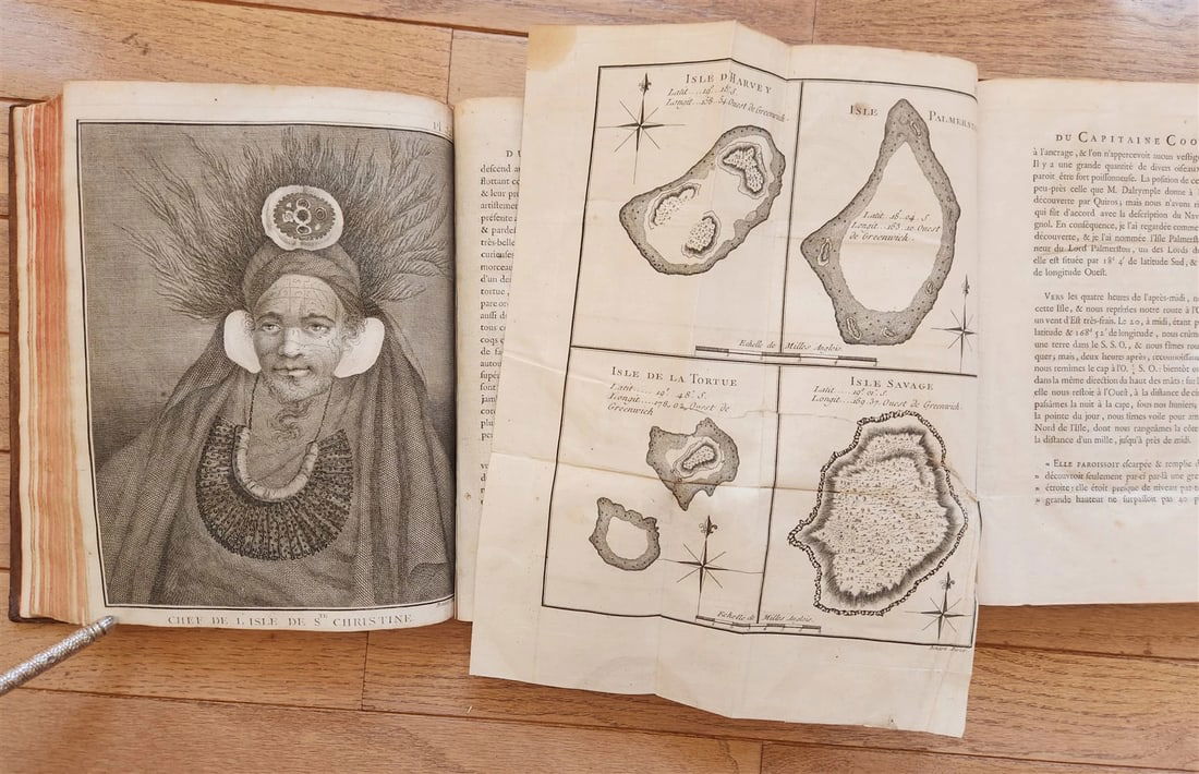 1778 CAPTAIN COOK SECOND VOYAGE 5 VOLUMES antique ILLUSTRATED w/66 PLATES French - 12