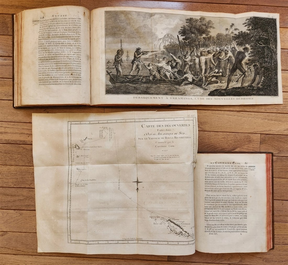 1778 CAPTAIN COOK SECOND VOYAGE 5 VOLUMES antique ILLUSTRATED w/66 PLATES French - 18