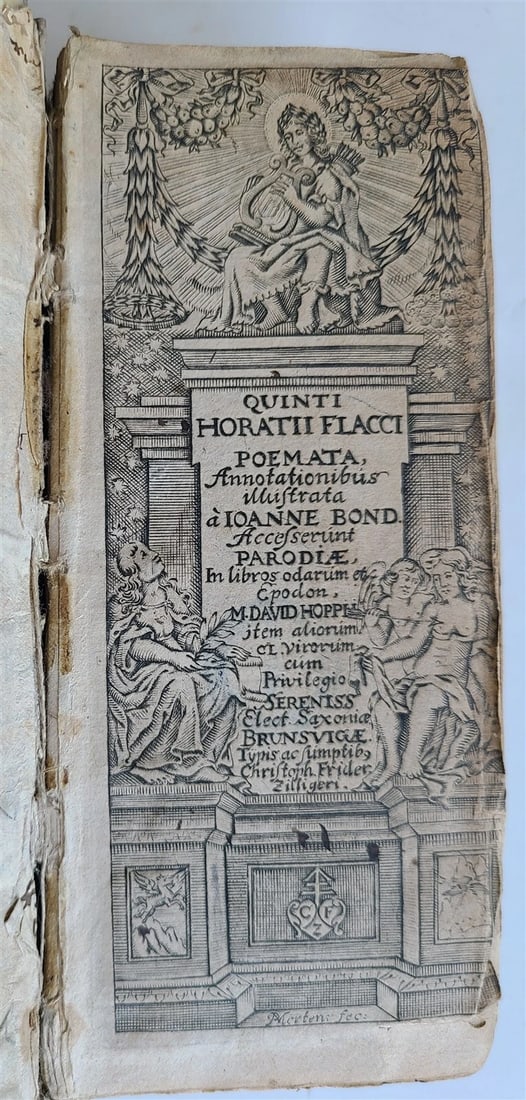 1667 & 1690 HORACE Poemata and Parodiae antique in LATIN poetry VELLUM BOUND: Title: 1667 & 1690 HORACE Poemata and Parodiae antique in LATIN poetry VELLUM BOUND Description: Poemata, Scholiis sive Annotationibus... 2 parts in 1 vol. Brunsvigae; 1690 With 2 copper titles. 431,