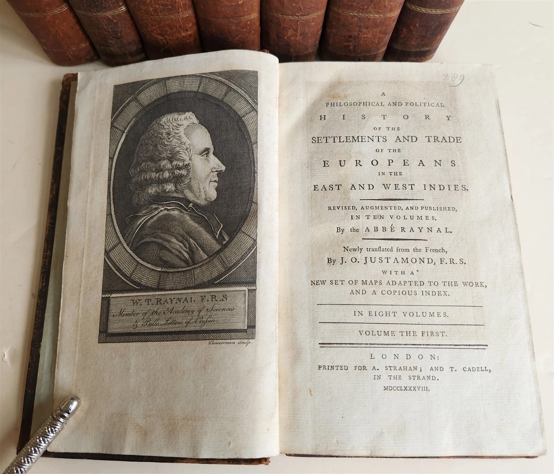 1788 HISTORY of EUROPEAN SETTLEMENTS & TRADE in EAST & WEST INDIES 8 VOL antique - 3