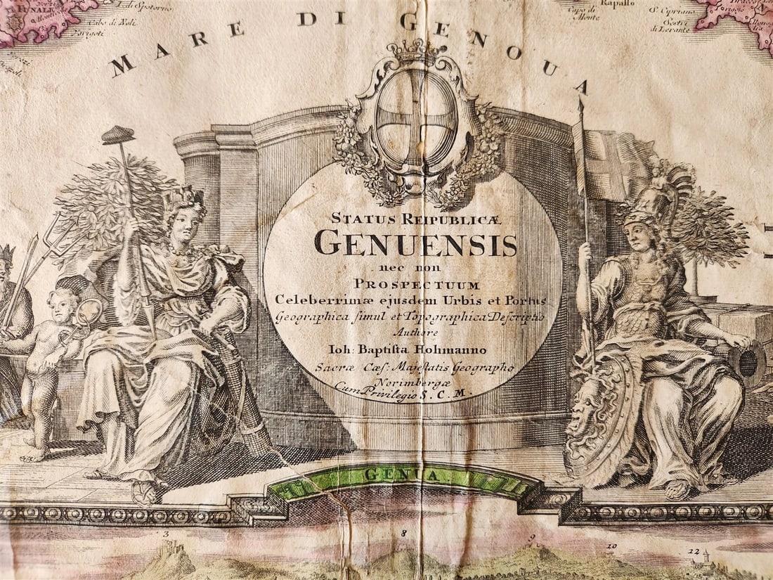 1700s GENOA ITALY antique MAP Status Republica Genuesis by J. HOMANN rare - 2