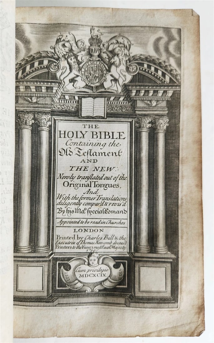 1699 BIBLE in ENGLISH OLD & NEW TESTAMENT antique Charles Bill & Thomas Newcomb - 2