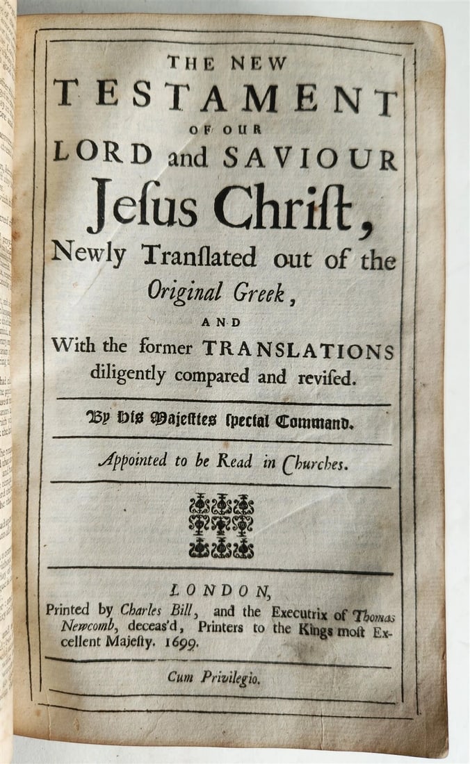 1699 BIBLE in ENGLISH OLD & NEW TESTAMENT antique Charles Bill & Thomas Newcomb - 9