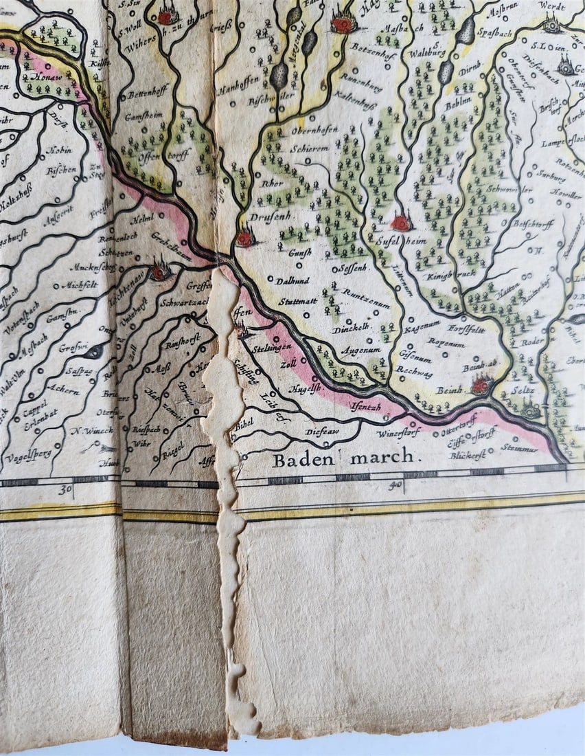 1640 ALSACE FRANCE antique MAP ALSATIA LANDGRAVIATUS - 3
