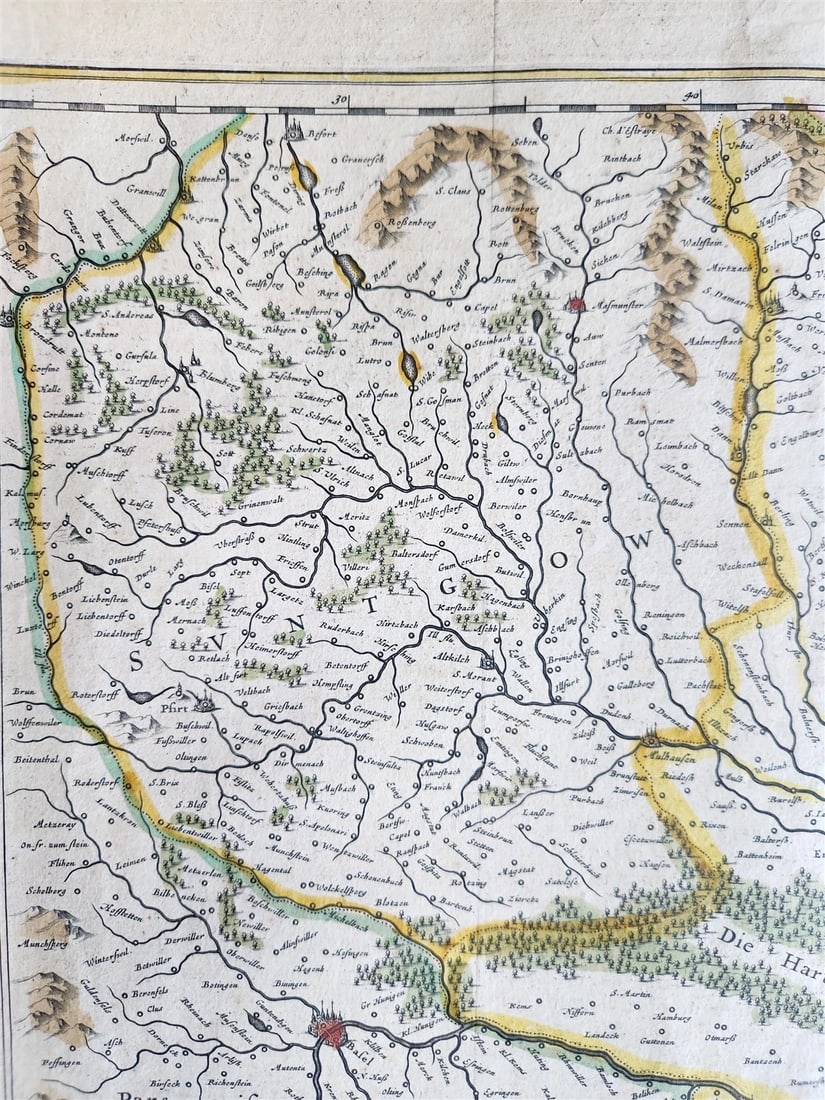 1640 ALSACE FRANCE antique MAP ALSATIA LANDGRAVIATUS - 6