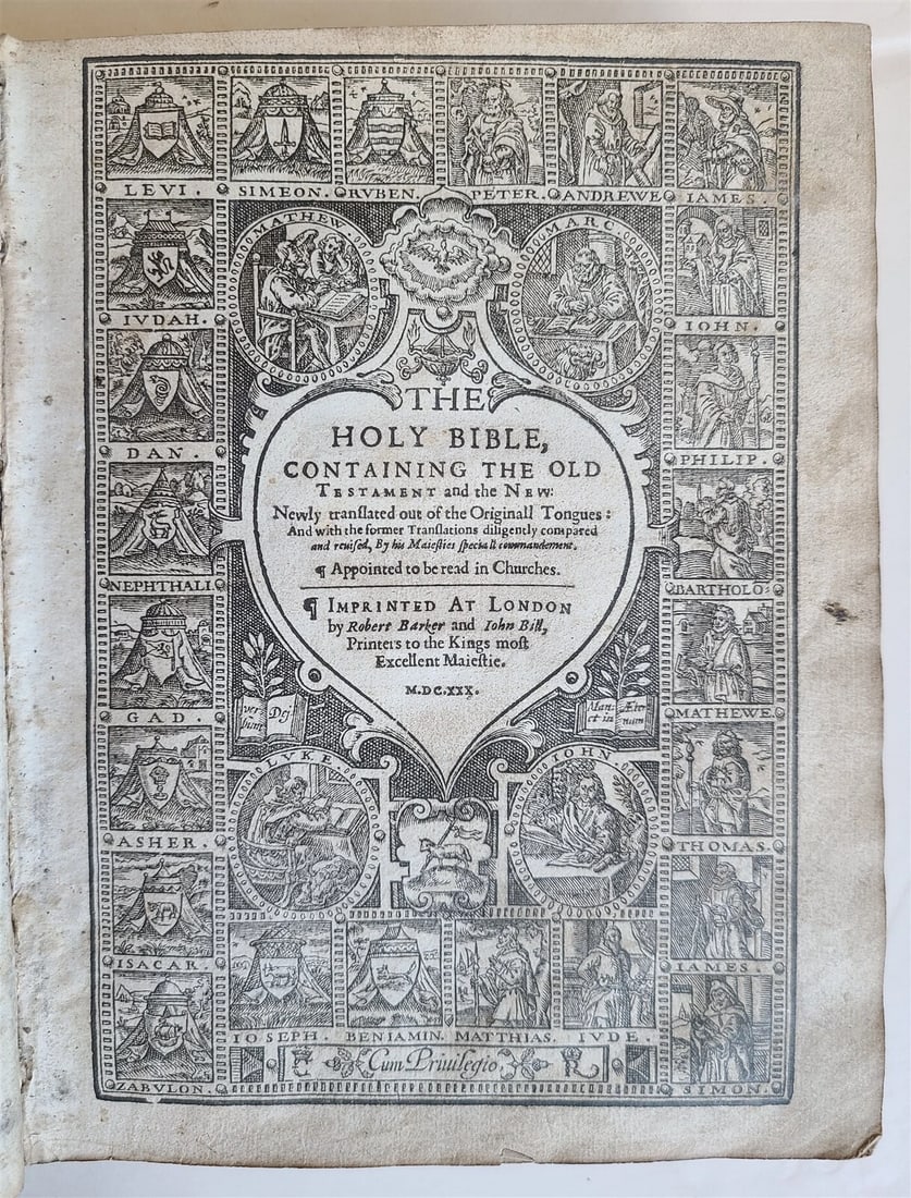 1630 BIBLE in ENGLISH Robert Barker & John Bill antique KING JAMES illustrated - 2