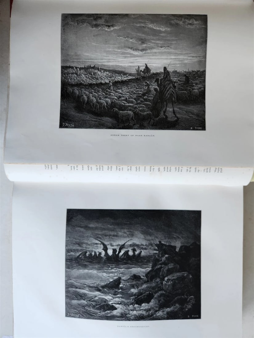 1870 BIBLE GUSTAVE DORE LLUSTRATED 2 VOLUMES MASSIVE FOLIO antique 200 plates - 12