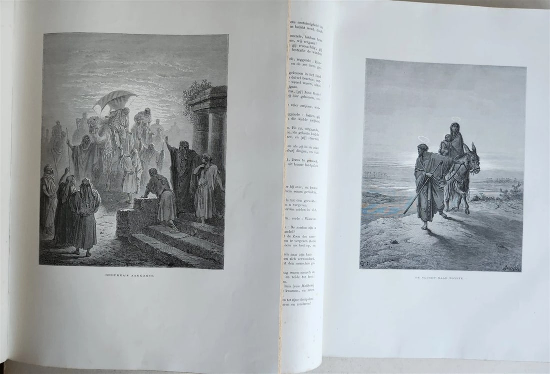 1870 BIBLE GUSTAVE DORE LLUSTRATED 2 VOLUMES MASSIVE FOLIO antique 200 plates - 17
