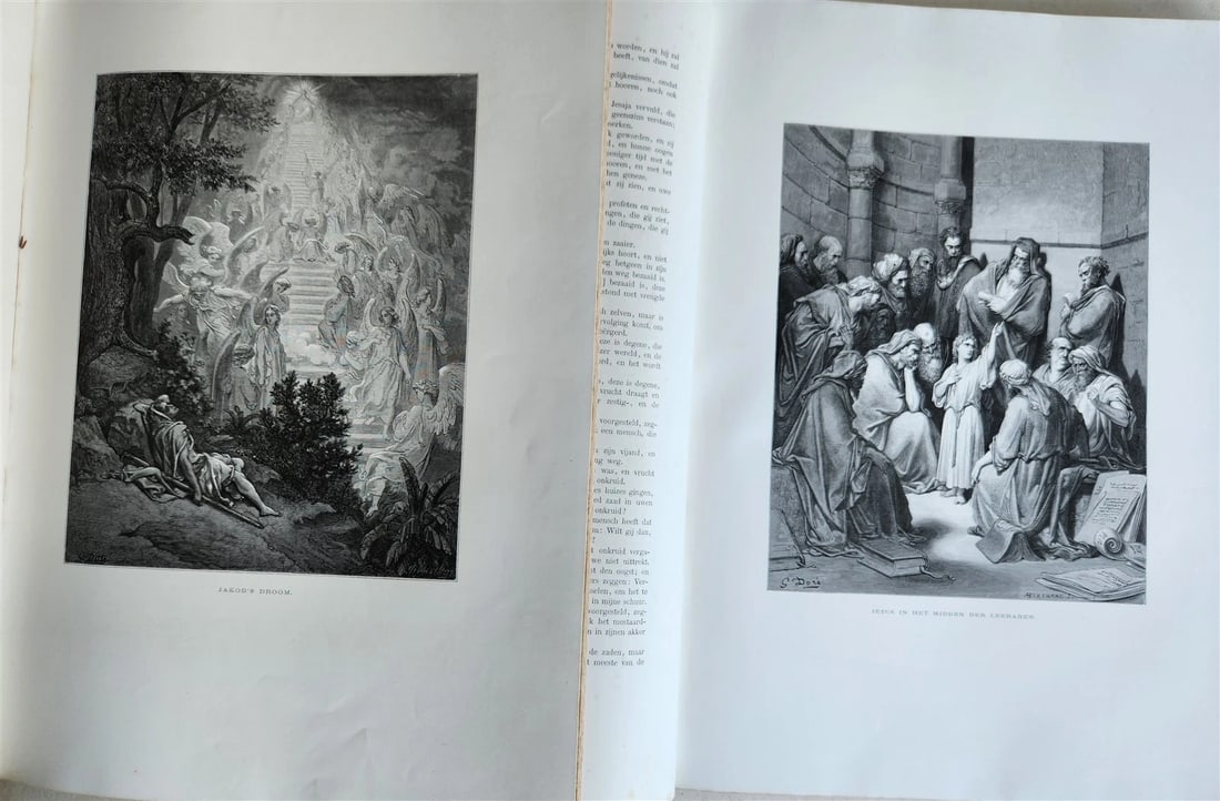1870 BIBLE GUSTAVE DORE LLUSTRATED 2 VOLUMES MASSIVE FOLIO antique 200 plates - 19